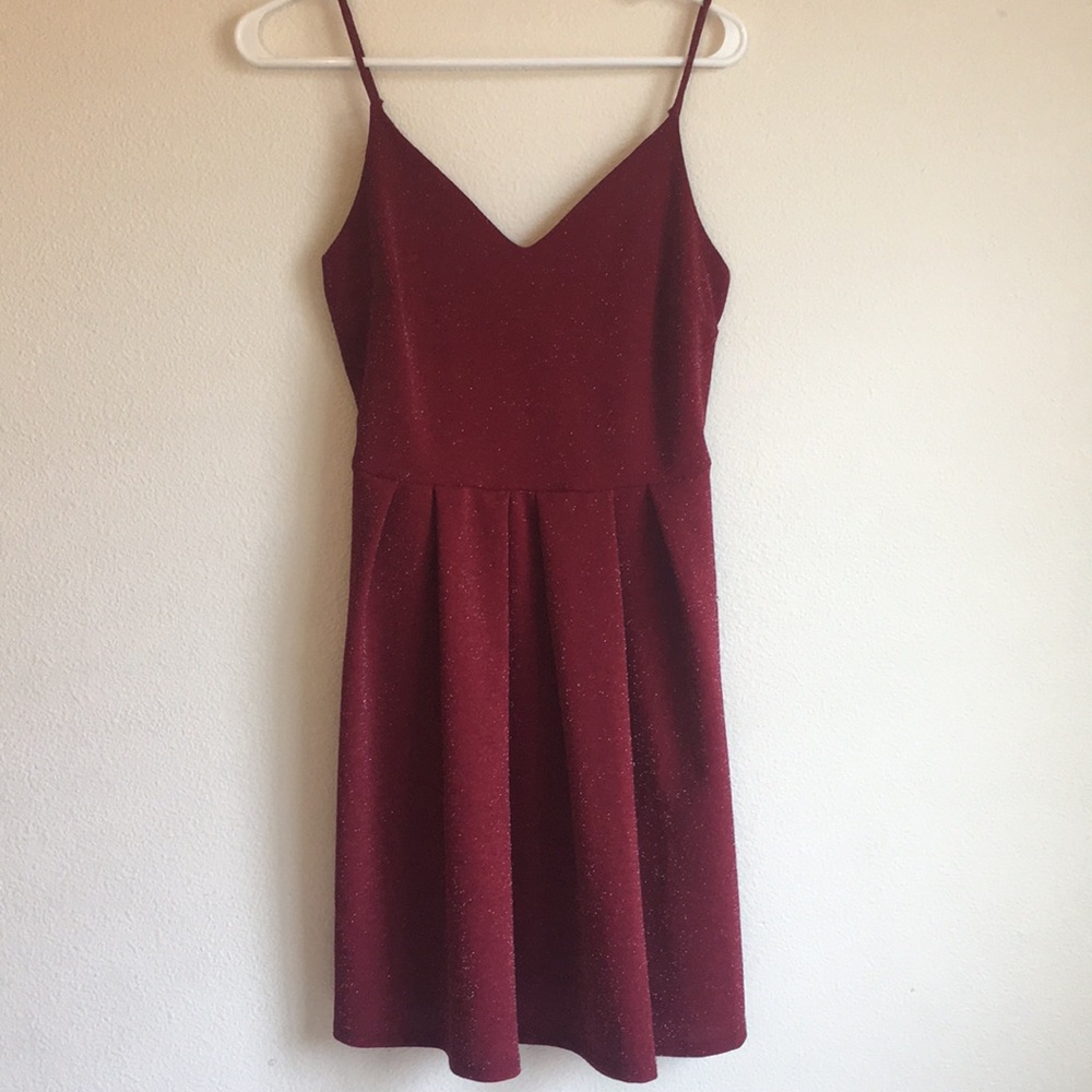 Red/maroon metallic fit and flare dress